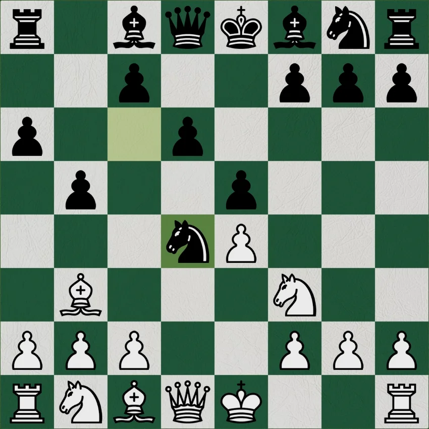 黑方乘胜追击跳马，…Nd4. 依仗e5兵的支持捉双。