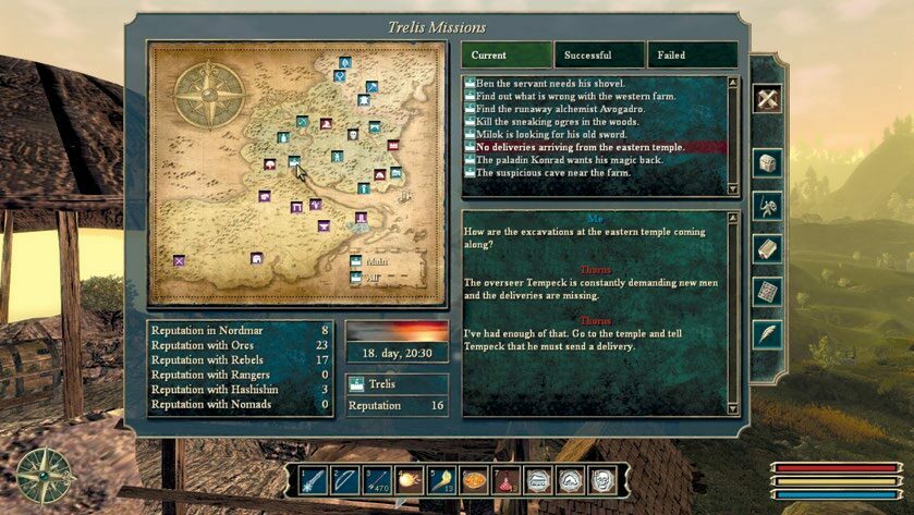 《哥特王朝 3》的地图设计巧妙，能记录玩家已探索的区域、任务清单，已积攒的声望值。