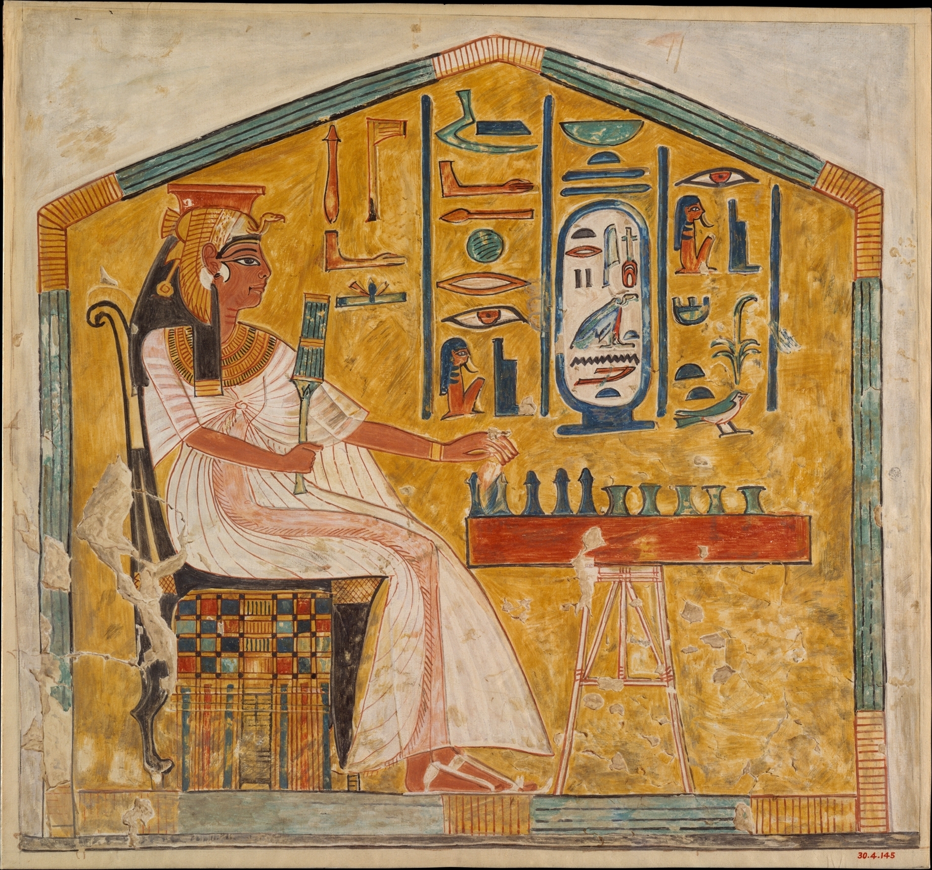 拉美西斯二世的妻子娜菲塔莉（Nefertari）一人遊玩塞尼特的壁畫