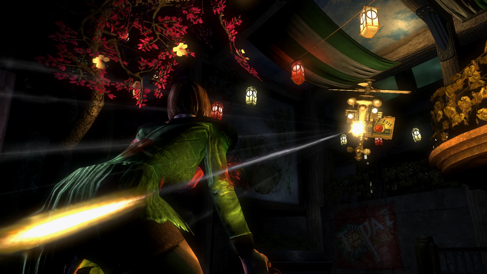 阿卡迪亚早期版本中攻击小珍妮修补者的安保机器人
（网址：http://www.gamer.no/spill/bioshock-windows/22331）