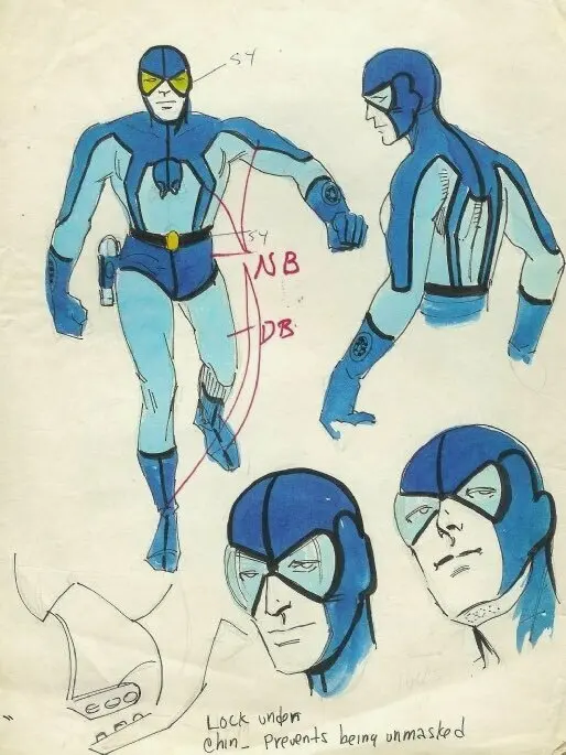 Steve Ditko当年设计蓝甲虫的草稿