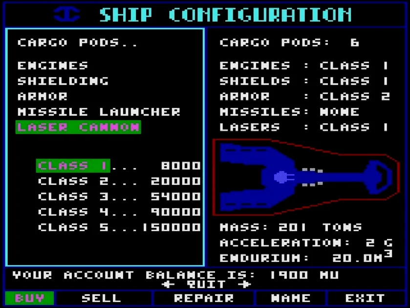 游戏初期玩家资金非常有限，并且在第一次装备飞船时会强制性做一些艰难的抉择。