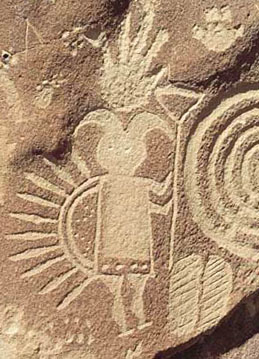 在Dinétah地区发现的岩壁画，描绘的是纳瓦霍人的神
