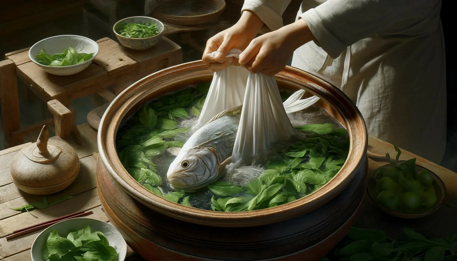 海鱼本身不腥，鮸鱼肉质柔软白色，经过干制和青叶一起，非常美味。