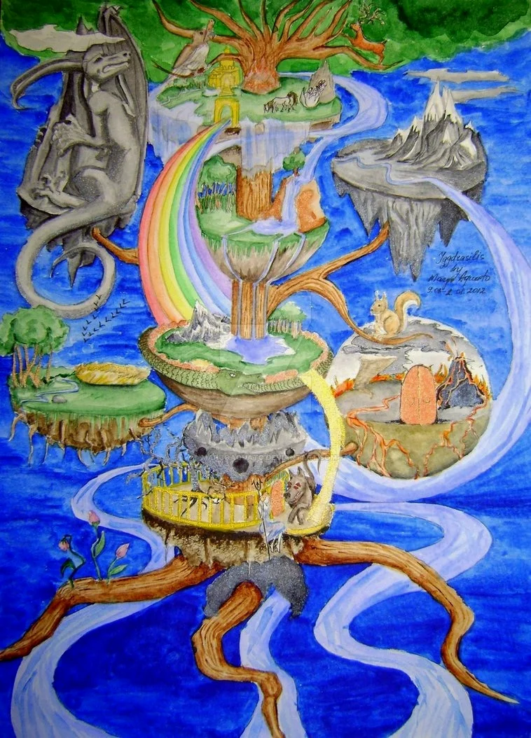 这是链接九个世界的世界树，古诺尔斯语：Yggdrasill，又稱為「宇宙樹」或「乾坤樹
