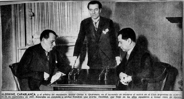 1927年世界冠军赛卡帕布兰卡对阵阿廖欣第11场，双方创下了国际象棋单步最长用时纪录。