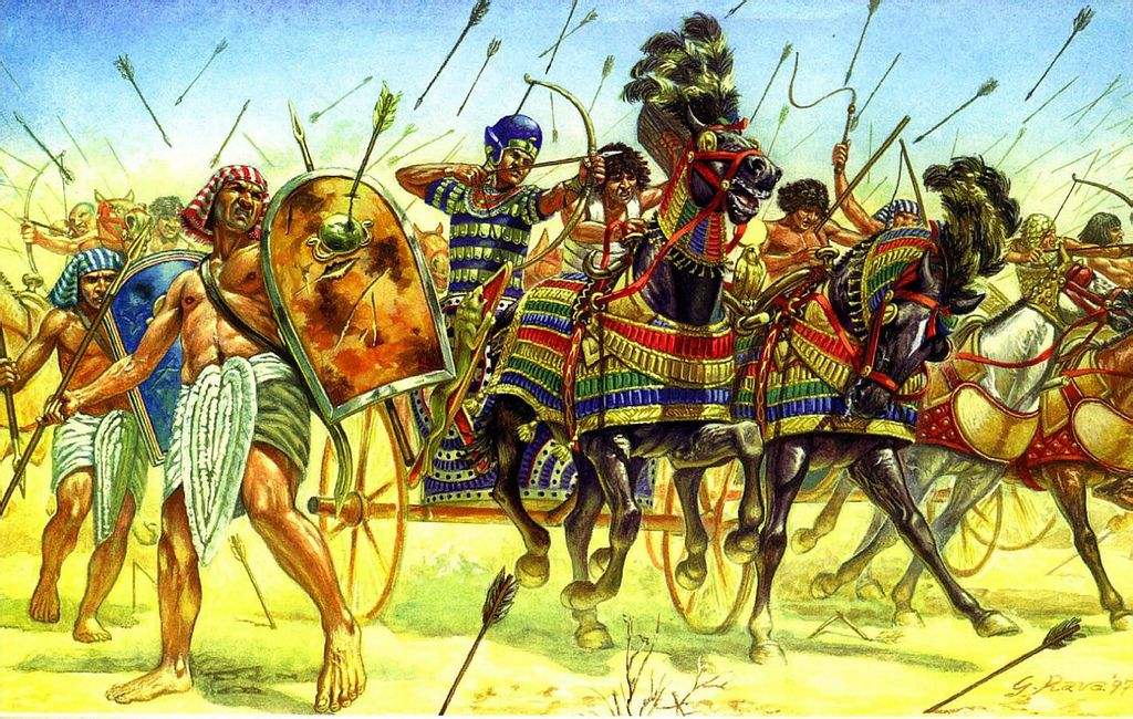 古埃及戰車和奔跑者步兵的合作想象圖