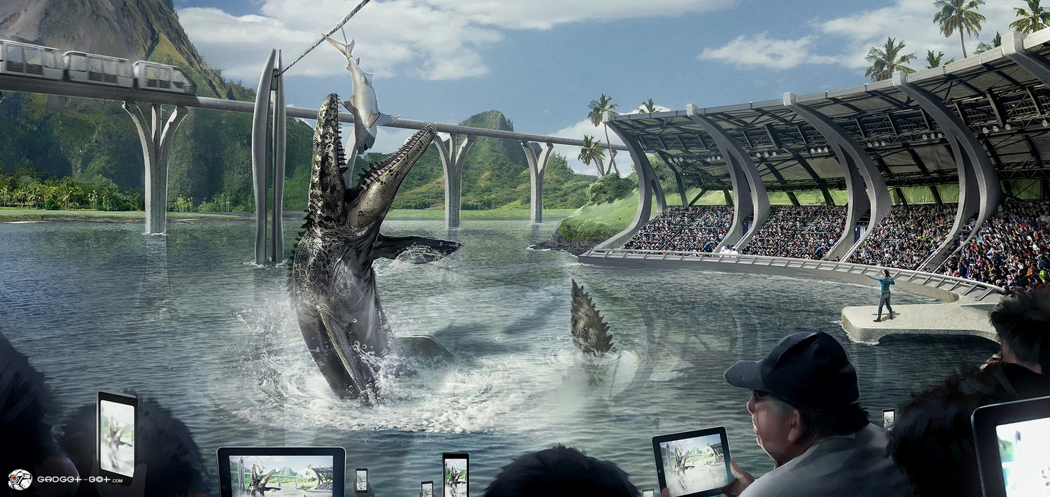 到《侏罗纪世界》里整了个大池子和成年沧龙出来