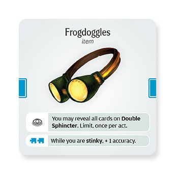 小狗蛙護目鏡    物品     你可以查看狗蛙的雙括約肌上的所有卡片。限制每輪一次 當你有臭味時，+1精準