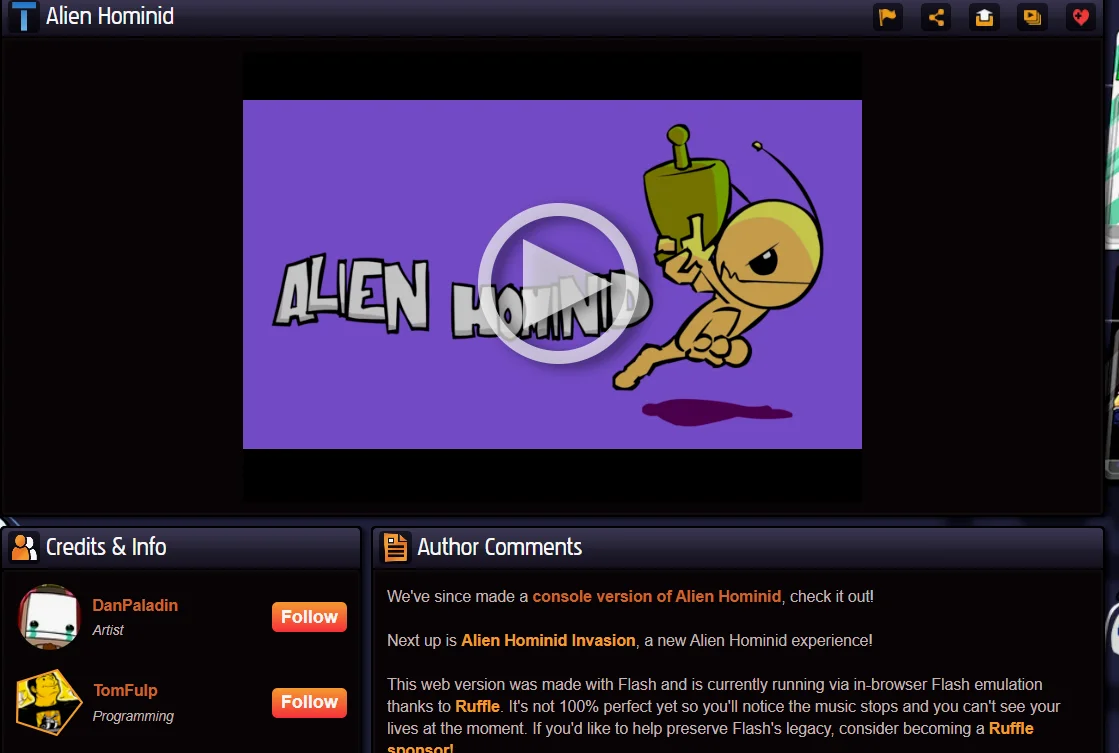 Newgrounds上的《Alien Hominid》页面