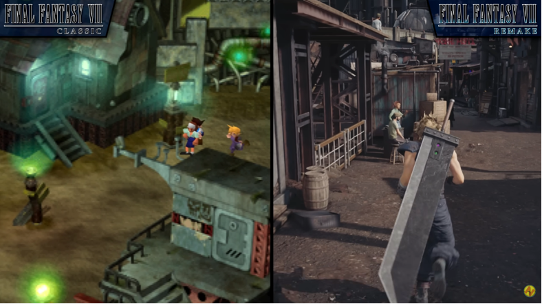 《最终幻想VII》原版及重制版对比。图源：Nick930