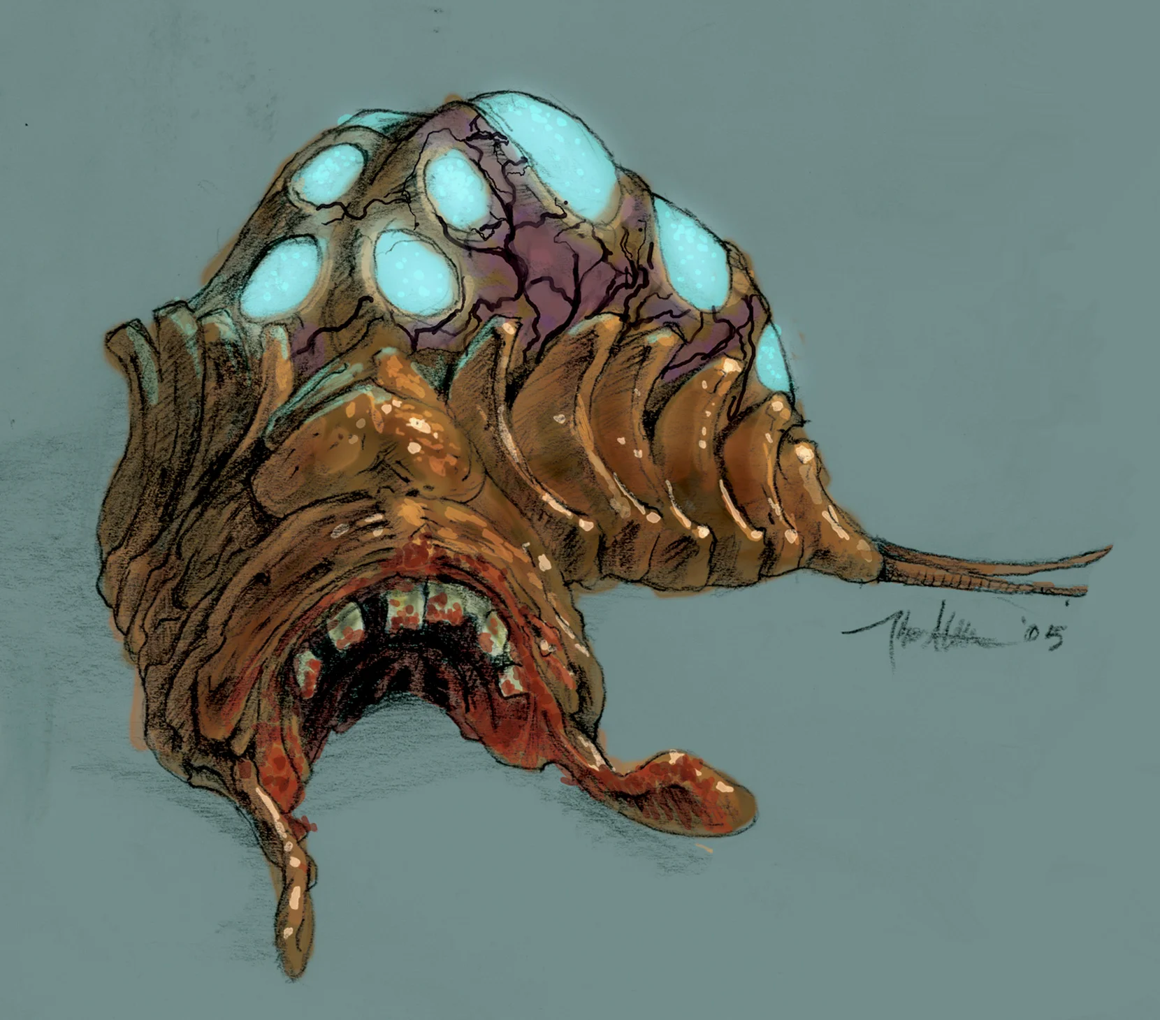 海蛞蝓的概念美术。作者：内特·威尔斯
（网址：https://imgur.com/gallery/bioshock-concept-art-RrN1b）