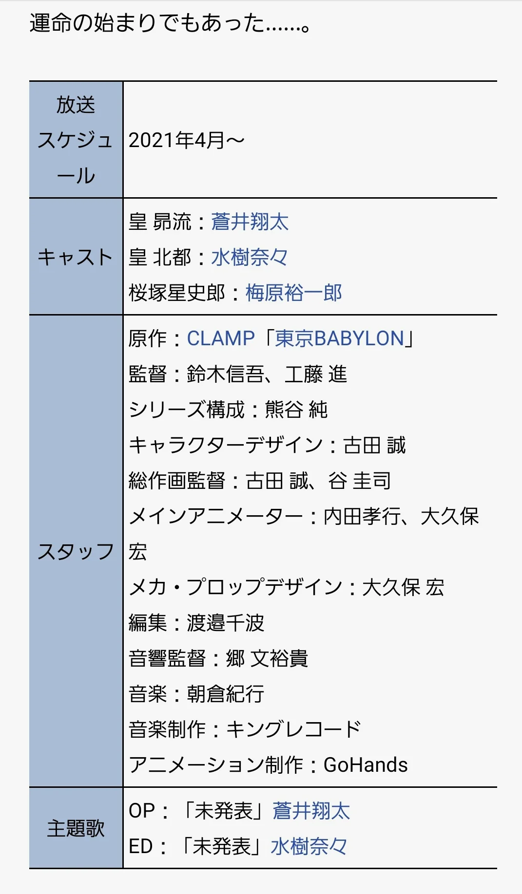 《东京巴比伦2021》制作信息
