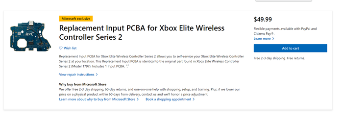 Xbox在北美地区上架普通和精英二代Xbox手柄的维修替换件 Xbox在北美地区上架普通和精英二代Xbox手柄的维修替换件