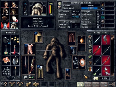  《巫術 8》向玩家提供了更為詳細的界面，包括物品欄、狀態屬性、法術以及技能，總共四頁。