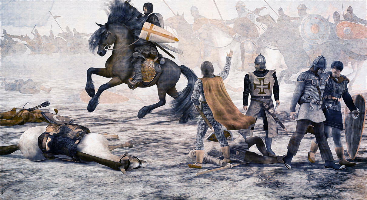 多利萊烏姆會戰中十字軍後衛的衝鋒，作者：Caastel