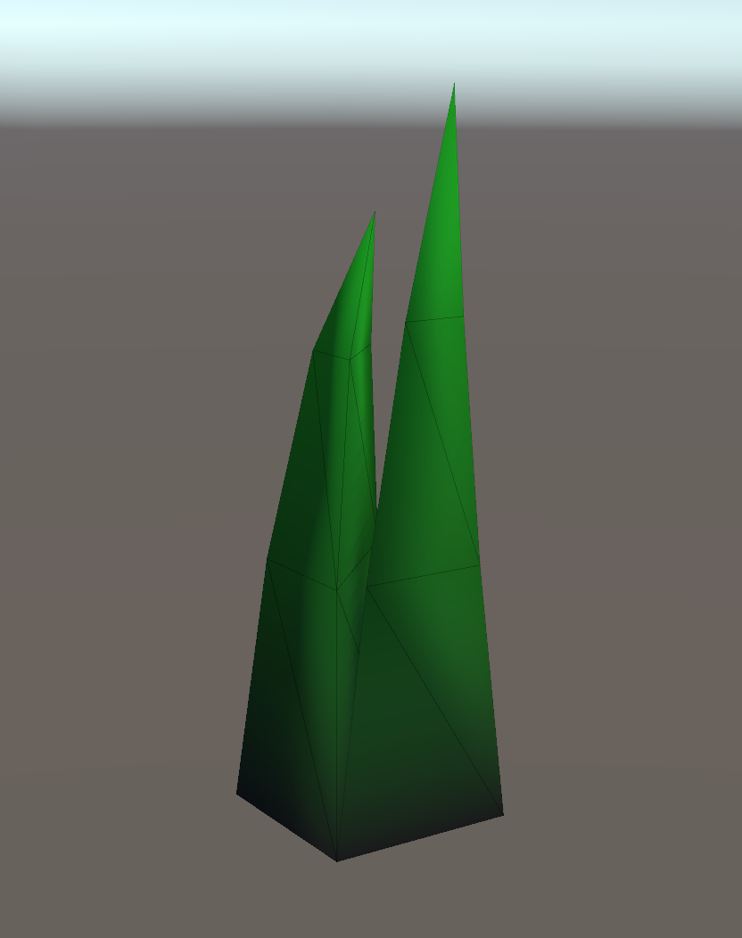 圖中為被分為兩節的三稜錐，用以模擬絨毛效果
