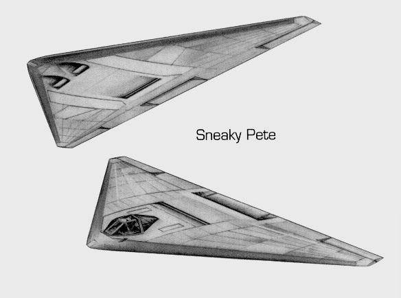 空军飞行动力实验室提出的亚音速低可探测性（Subsonic Low Observable，SLO）战斗机设计是通用Sneaky pete方案的变形