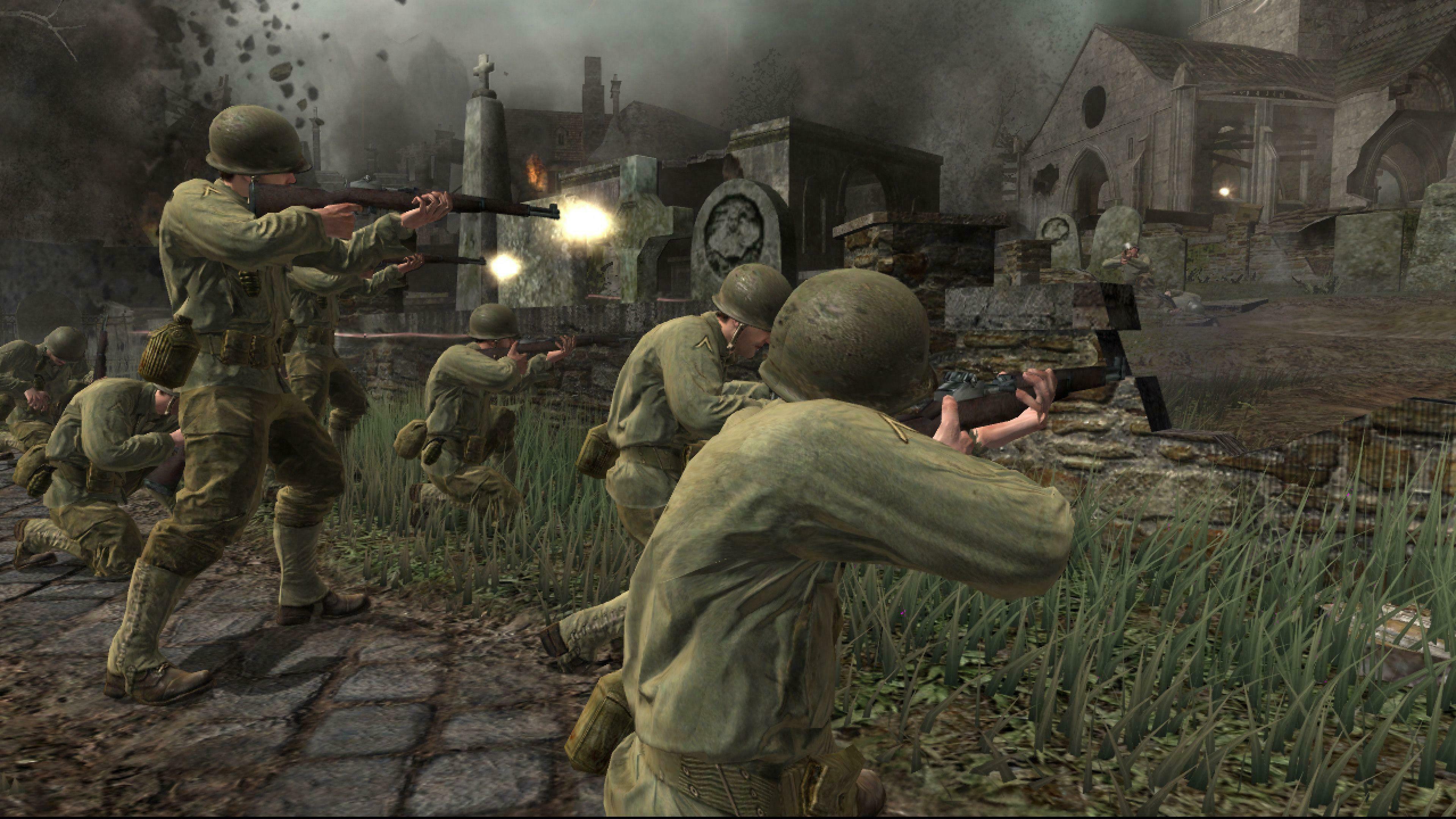 COD3戰役第一關就向玩家展示了誇張的同屏人數和戰場環境