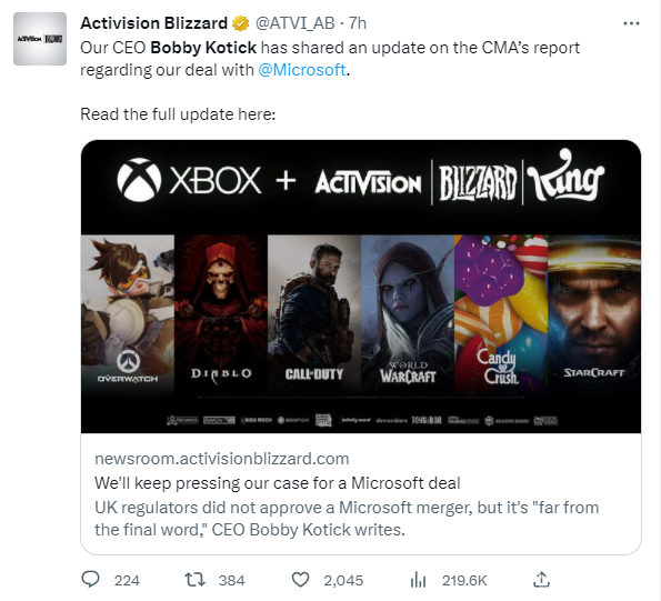动视暴雪CEO回应CMA裁决,这远非最终定论 动视暴雪CEO回应CMA裁决,这远非最终定论
