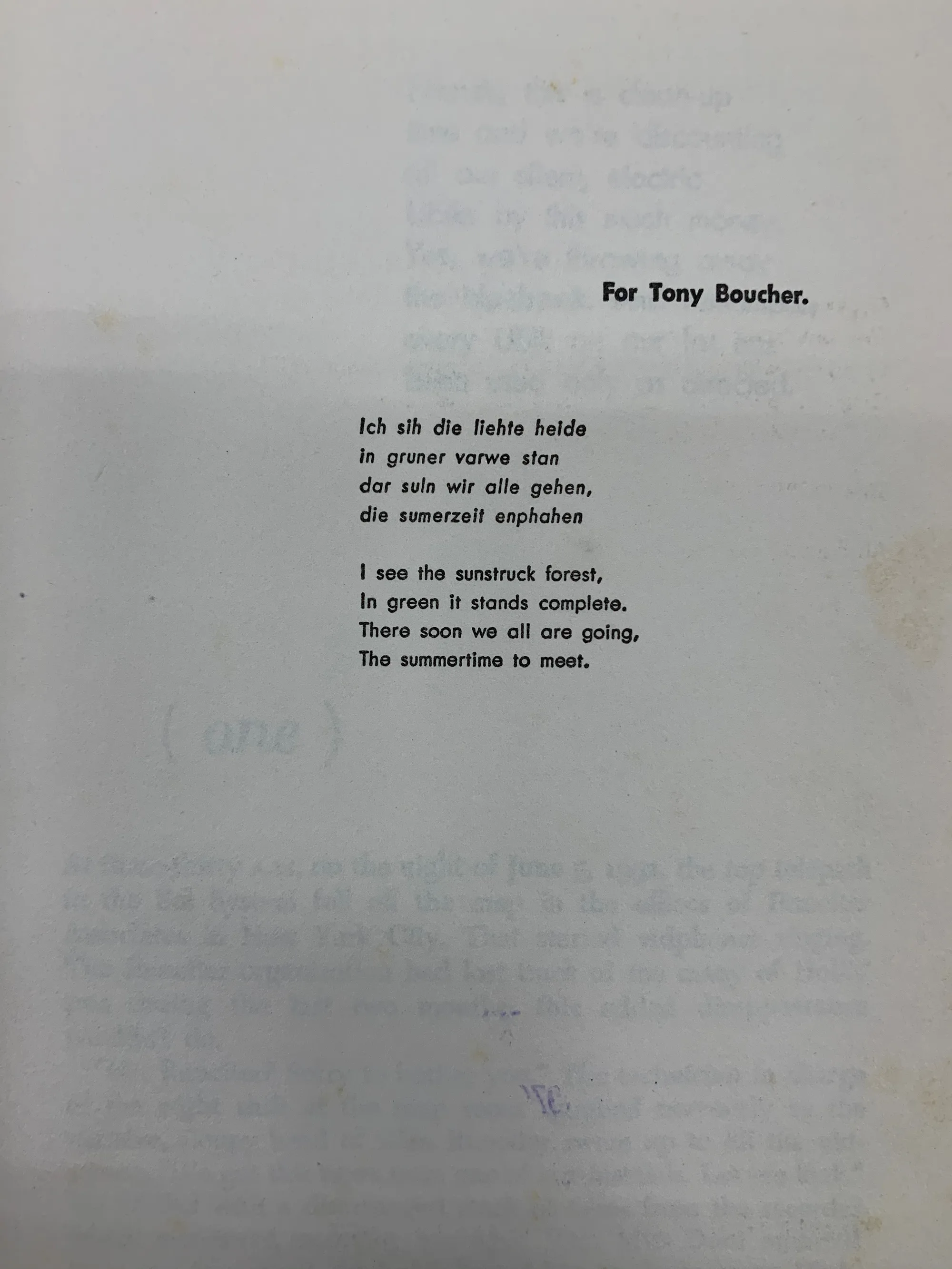 献词给发掘他的伯乐，科幻编辑Tony Boucher，于1968年去世
