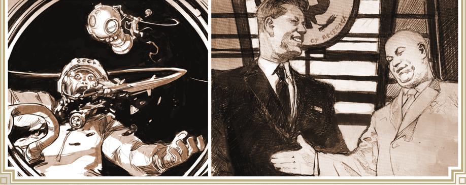 左：被拟态吞噬的宇航员 右：肯尼迪与赫鲁晓夫