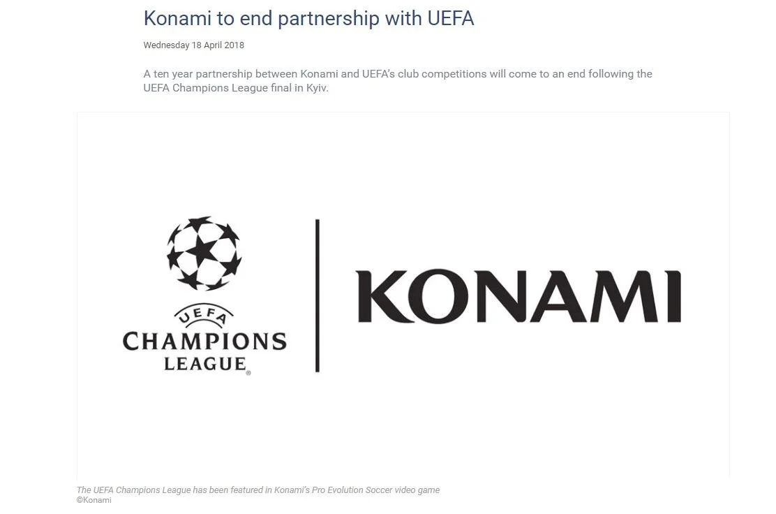 欧足联与Konami结束十年合作