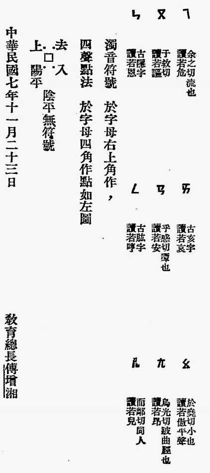 1918年公布的注音字母表