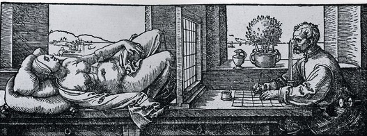 画家画躺卧妇女，丢勒，1538年