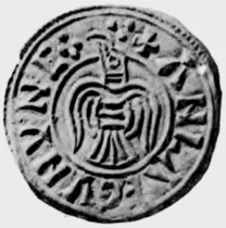 这个徽章的原型其实是10世纪的爱尔兰国王奥拉夫·卡兰统治时的硬币图案，他是一位维京-盖尔混血的国王（而在这只渡鸦的背面就是一个十字架）