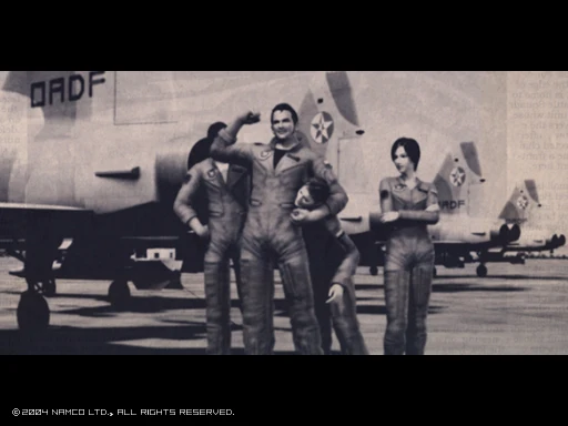 从左到右为Wardog 1 Blaze， Alvin·H·Davenport上尉，Hans Grimm空军一等兵和Kei·Nagase少尉