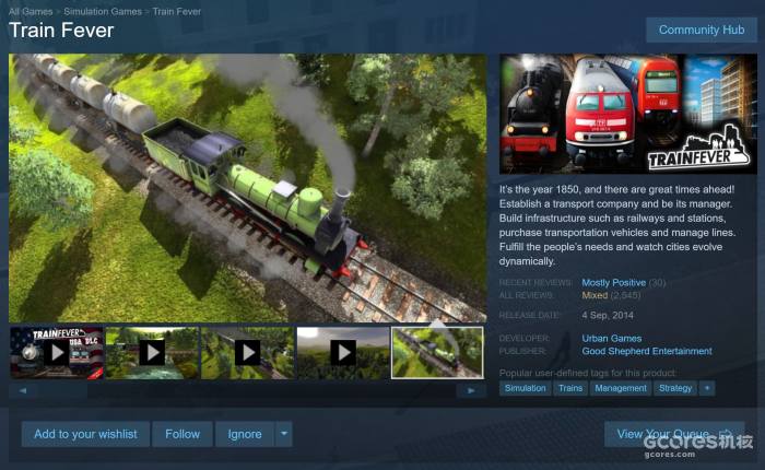 《狂热火车》的Steam页面