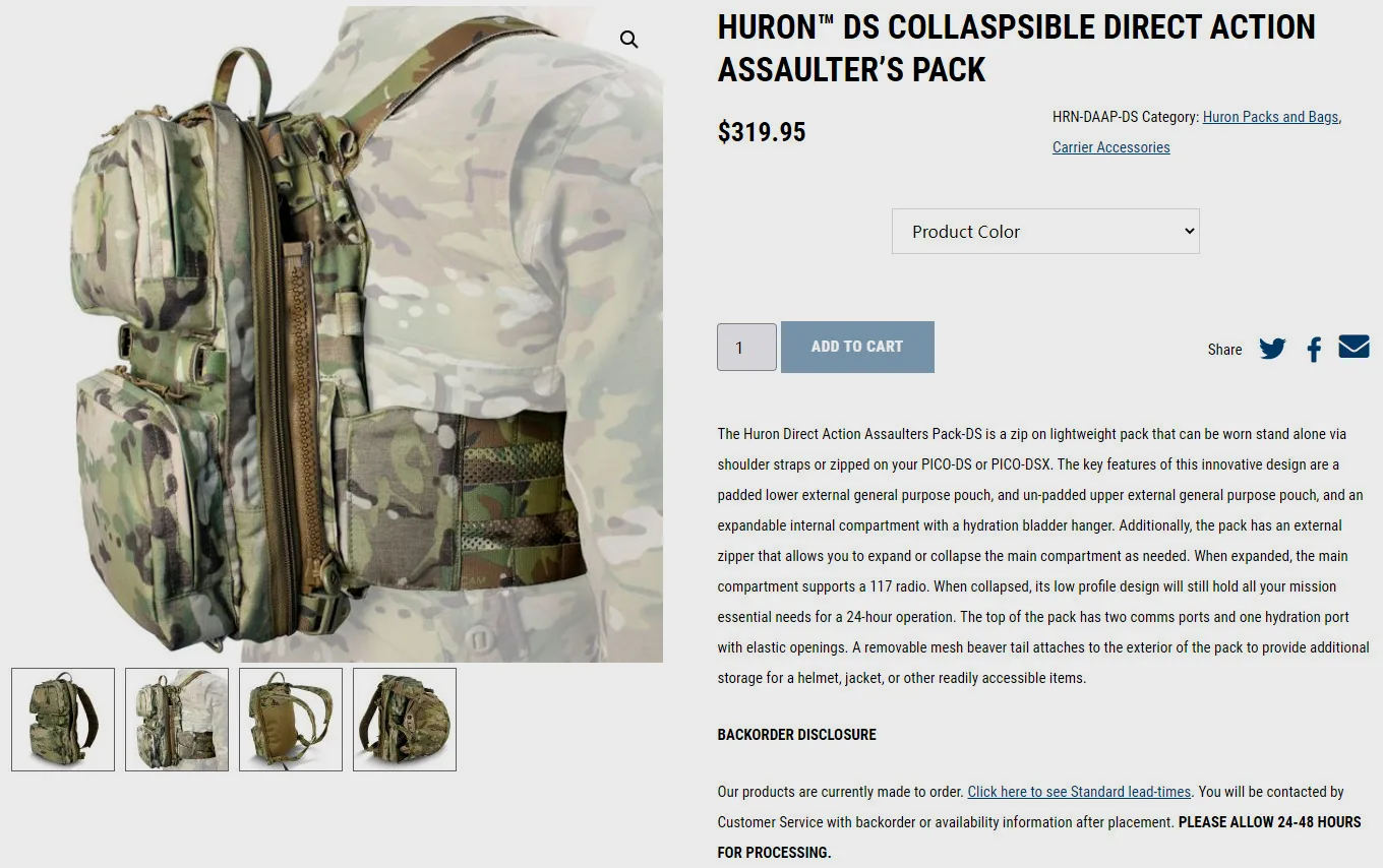 TYR Tactical 的Huron突击背包也可通过拉链安装到背心背版上