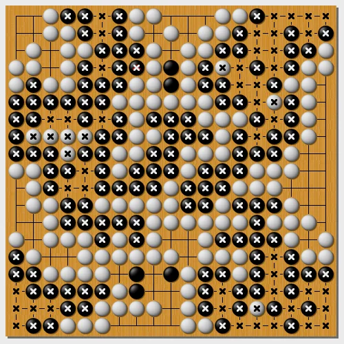 现在将黑棋的地全部标出
最终结果白胜四分之一子