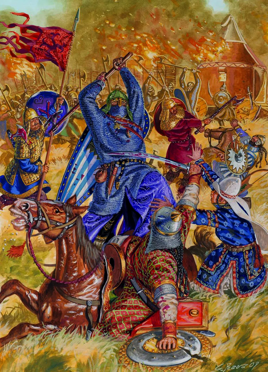 和佩切涅格人交战的瓦兰吉卫队，他们在战斗时都是步战