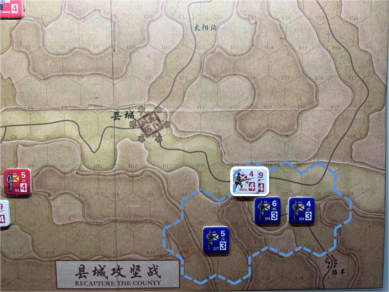 第三回合路羊方向日軍正規軍部隊（I16）對於移動命令2的執行結果，及附近國軍正規軍控制區覆蓋範圍