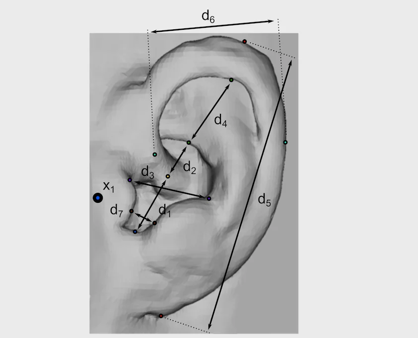 方法二的示意图。对耳廓和人头进行建模，用参数计算出HRTF。