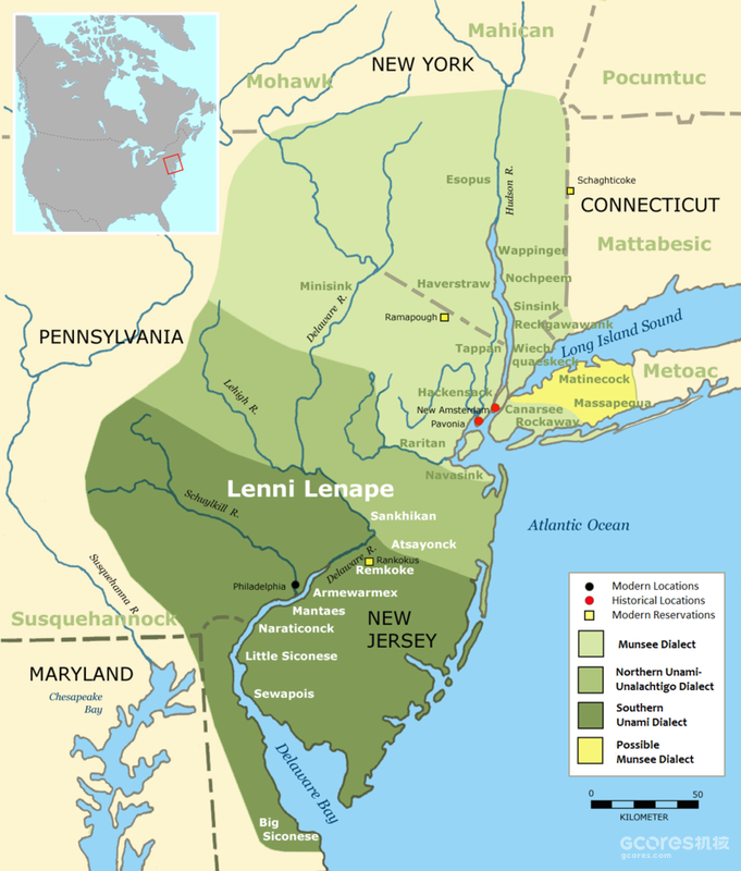 “Lenape Languages”由Wikimedia Commons根据CC BY-SA 3.0许可授权。