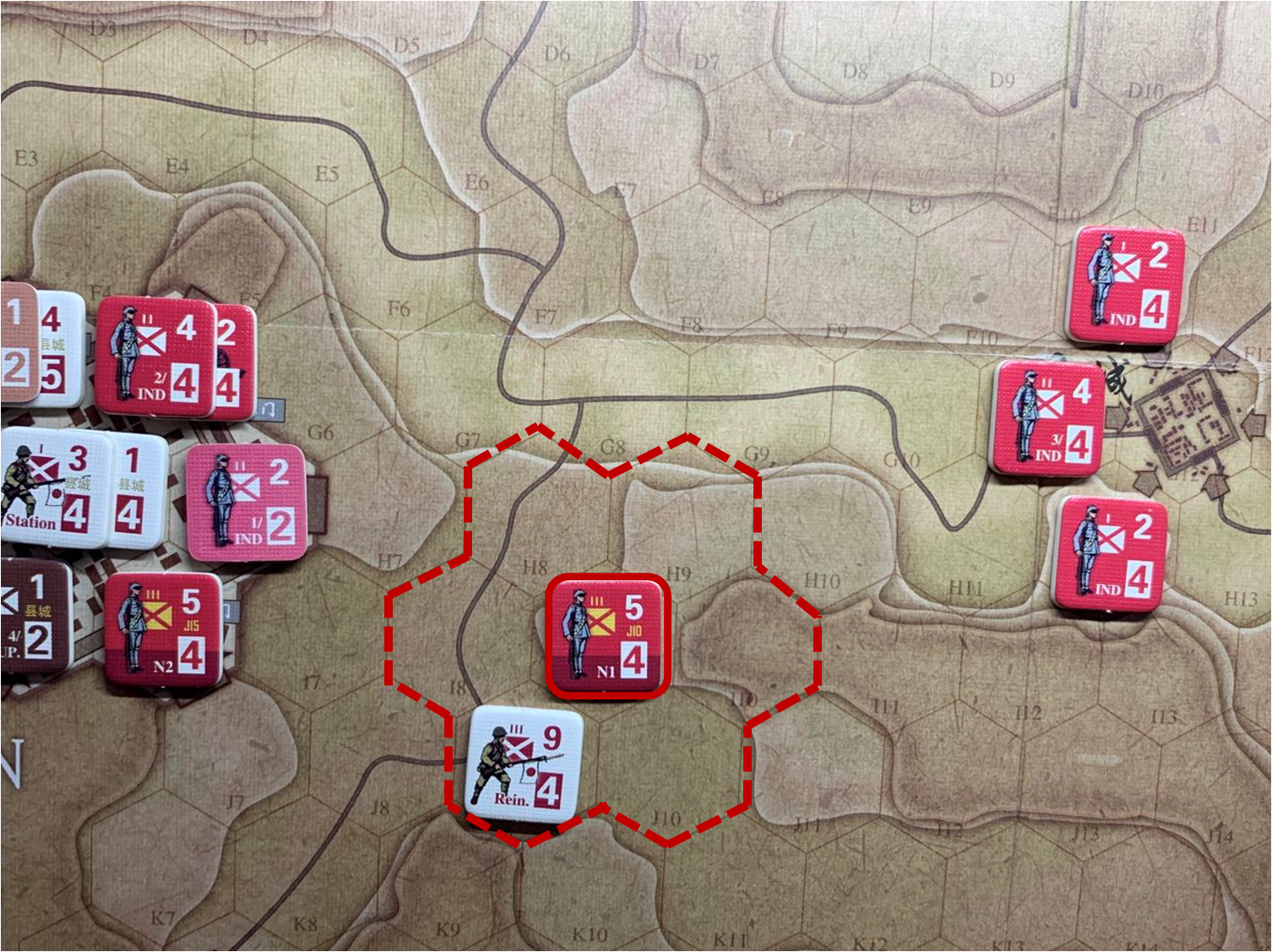 第二回合共军正规军部队N1对于移动命令5的执行计划与结果，及该部队控制区的覆盖范围