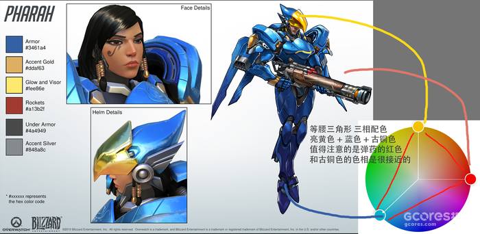 OW 法老之鹰的配色,具体色号来自 OW Cosplay Reference Guide