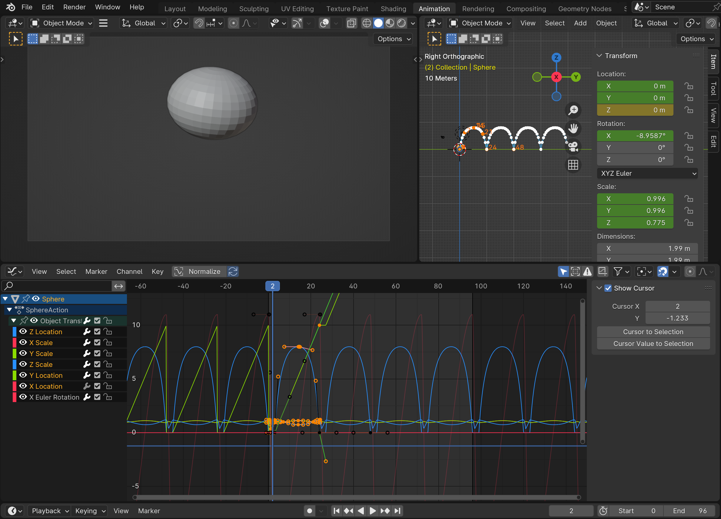 Blender动画制作界面掠影，我们稍后会在Godot中看到极为相似的界面