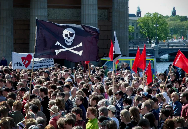 “盗版国际”的支持者上街游行示威，瑞典，2011年