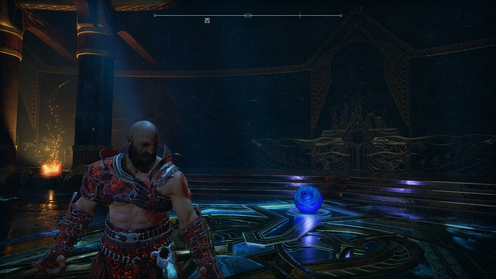 截图不完全，游戏内奎托斯待机时，会警戒地观察四周